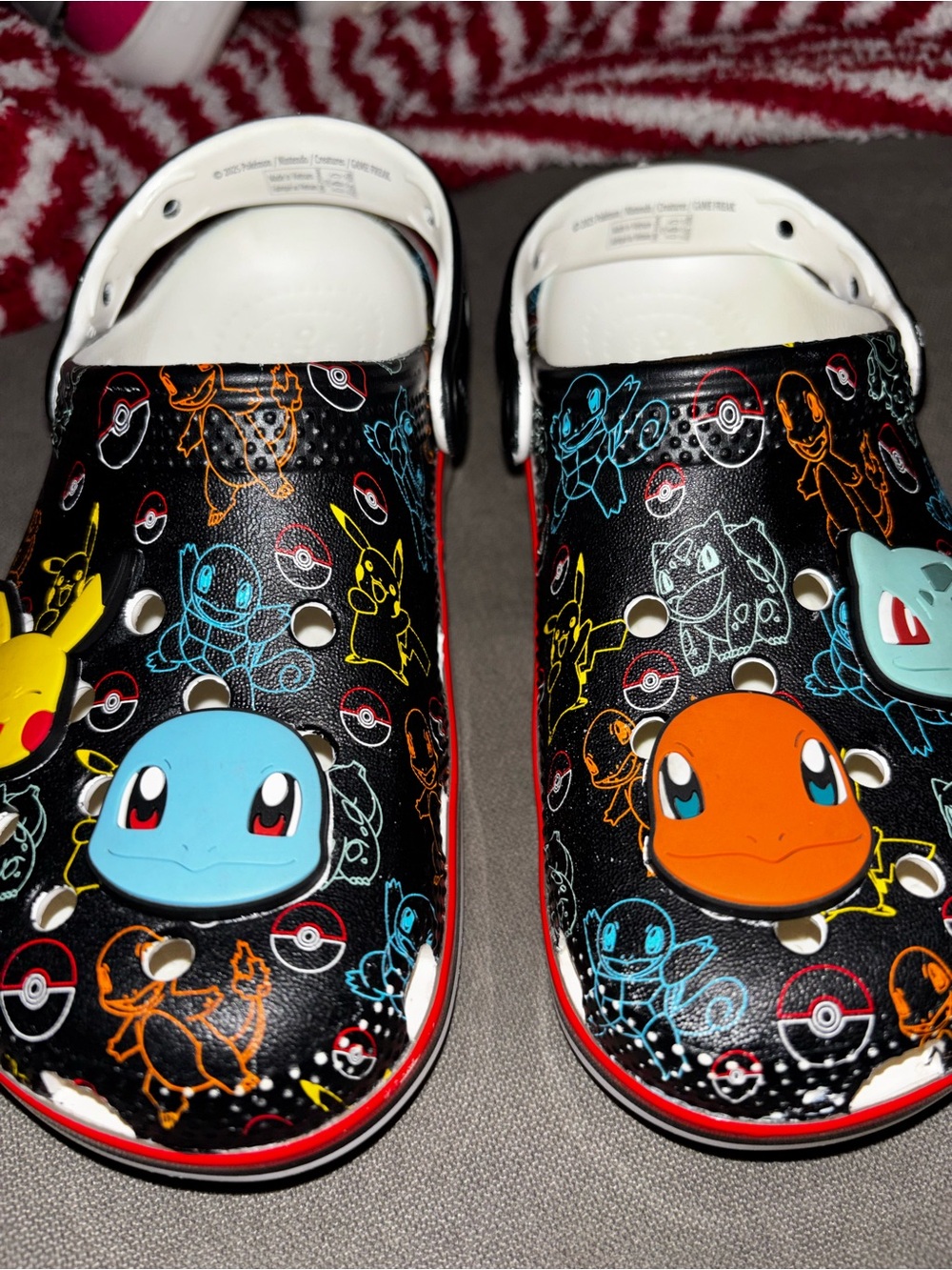 CROCS Kids' Black Clog Sandals with Blue & Orange Pokémon Accents